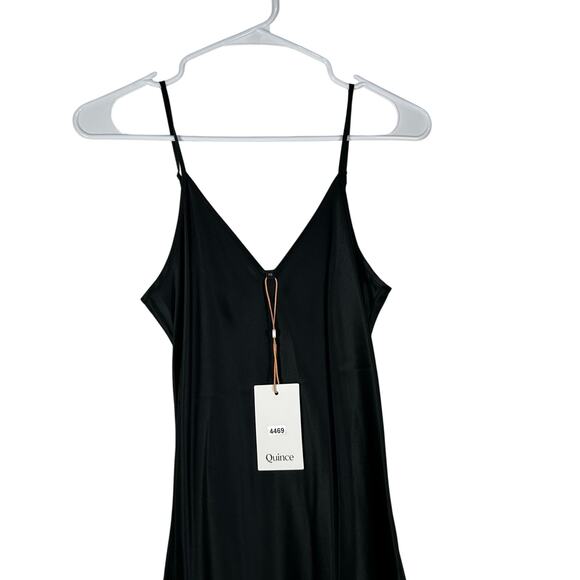 New Quince Women’s XS Washable Silk Midi Slip Dress Rich Black Satin Retro 4469 - Picture 6 of 12